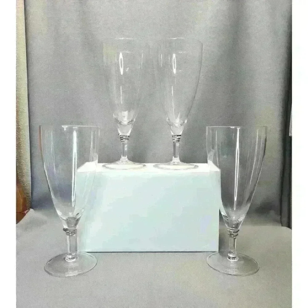 Qualia Helix Platinum Hand Blown Art Glass Iced Tea Glass Water Goblets Set of 4